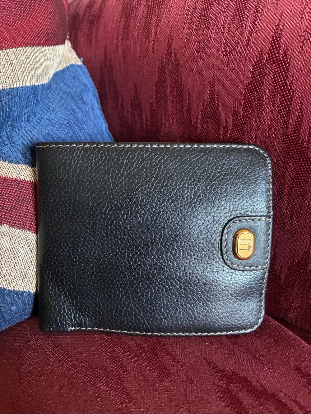Dunhill Black Pebbled Leather Flap Wallet with Gold-Tone Accent